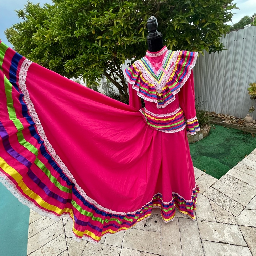 Vibrant Pink Multicolor Ruffled Dress - Picture 8 of 10